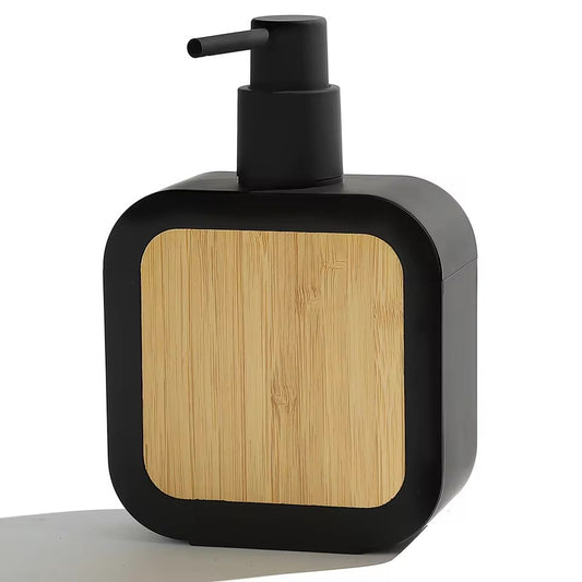 Matte Black Soap Dispenser with Bamboo Accent
