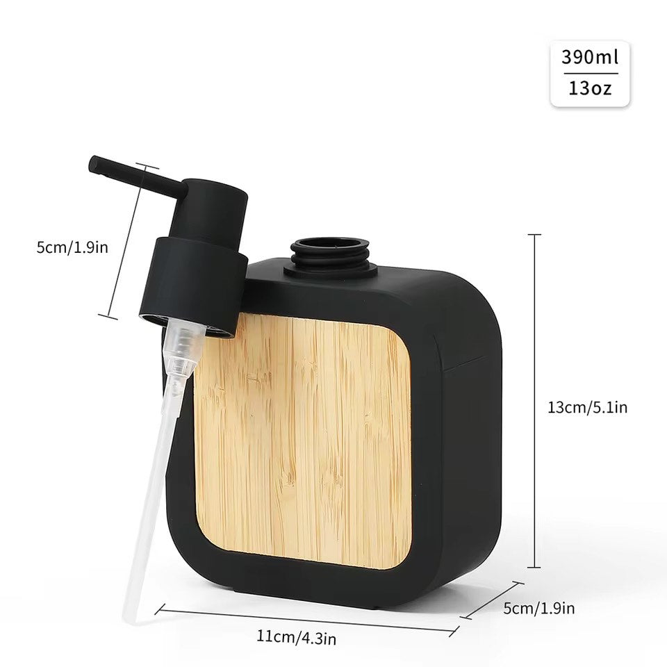 Matte Black Soap Dispenser with Bamboo Accent